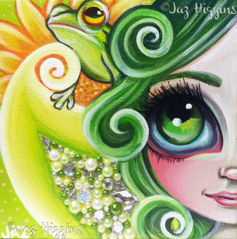 "Green Tree Frog Fairy" Original Painting