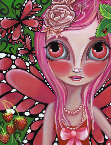 "Strawberry Butterfly Fairy" Art Print
